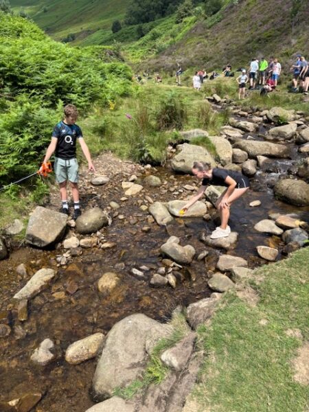 students on stepping stones