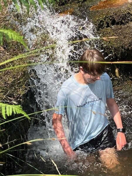students in waterfall