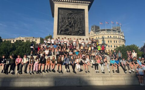 Year 9 students group on London monument