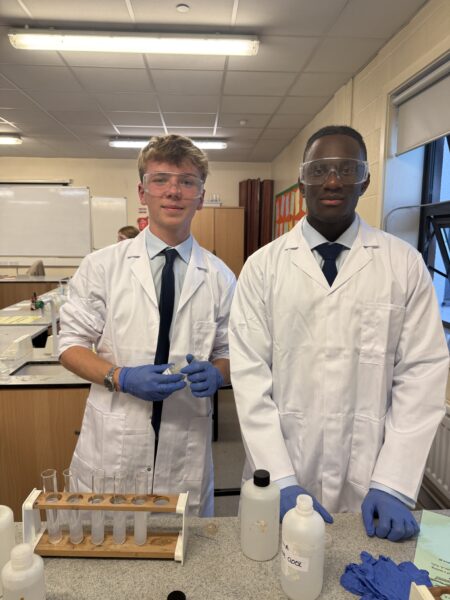 Y13 science students in lab coats