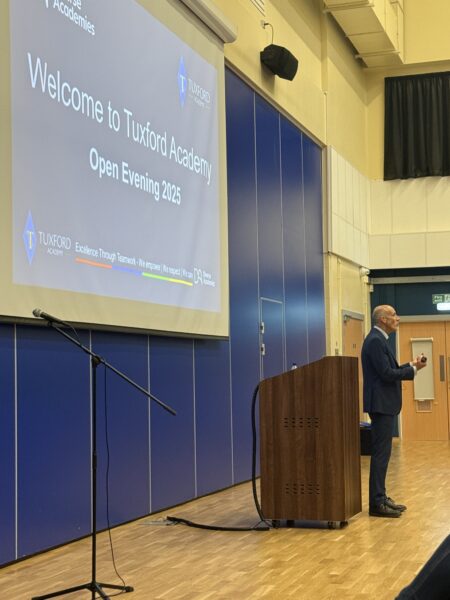 Principal speaking at open evening